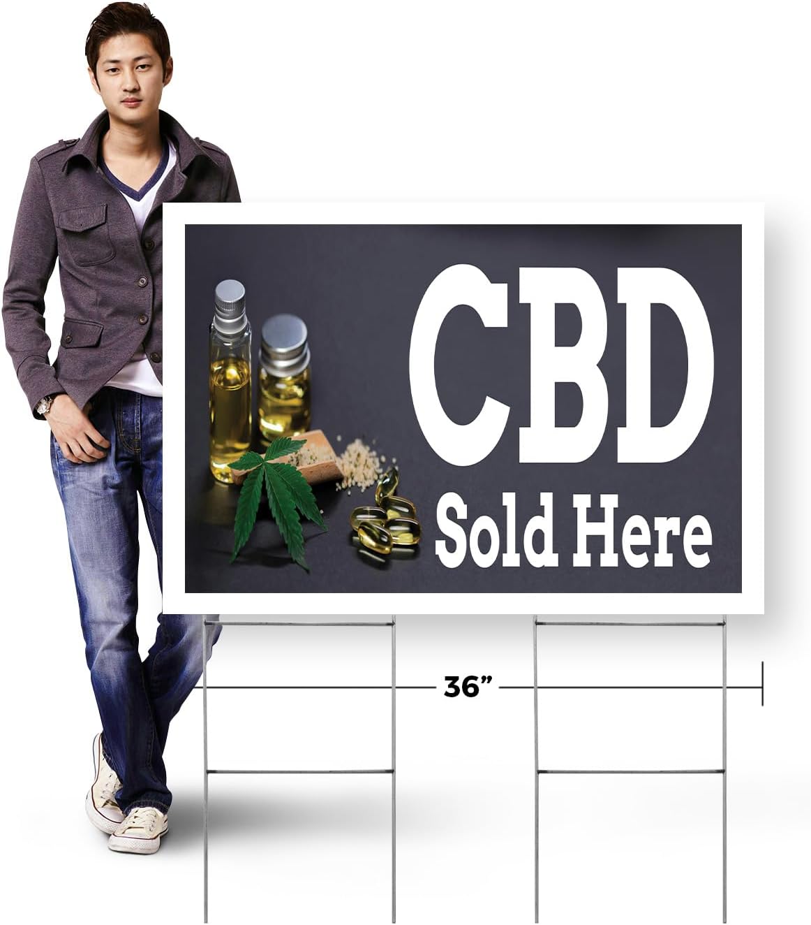 CBD Sold Here Yard Sign 2 Pack of 24 Inch x 36 Inch Double Sided Weatherproof Heavy-Duty Plastic with Stake | Herbal Remedies, Stress Relief, Natural Wellness | Made in USA - Image 4