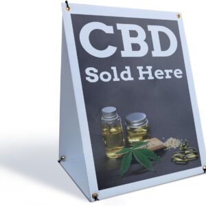 CBD Sold Here Sidewalk Sign 18 Inch x 24 Inch A-Frame Images On Both Sides | Herbal Remedies, Stress Relief, Natural Wellness | Made in USA