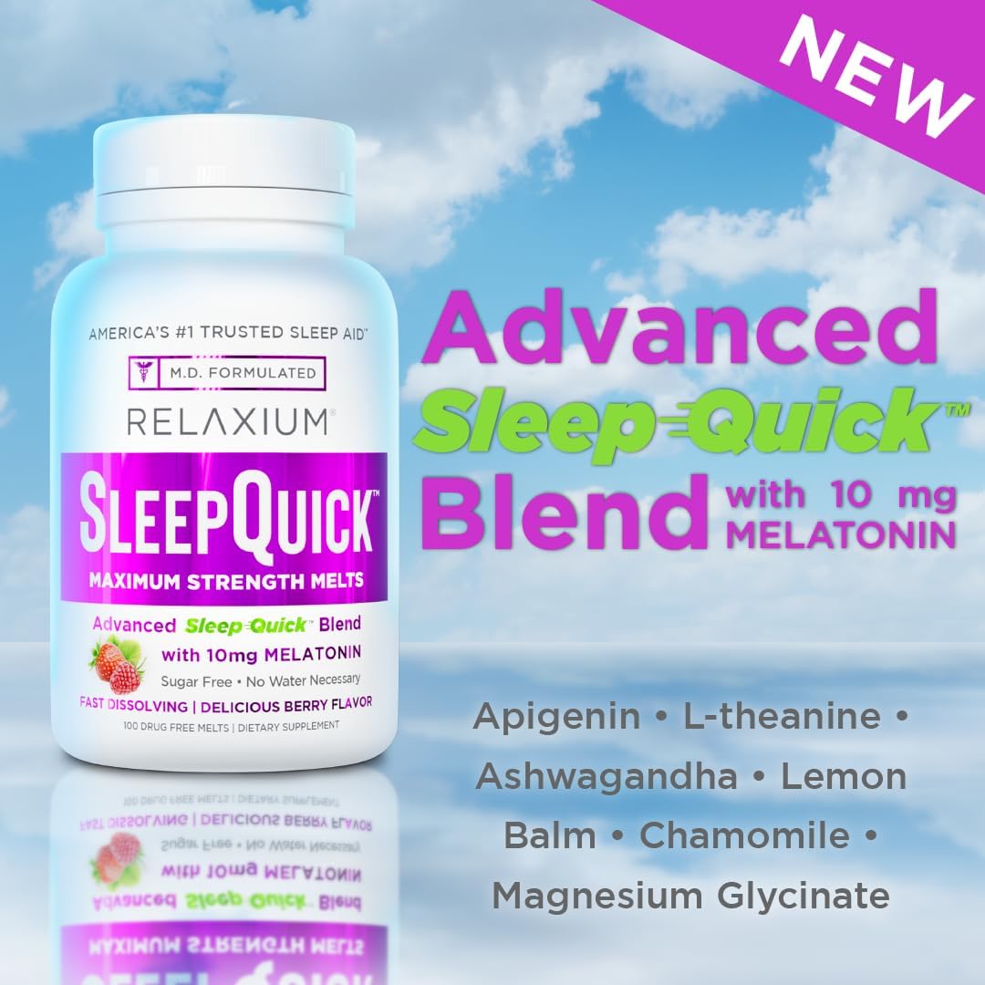 Relaxium Sleep Quick Maximum Strength Melts, Fast Acting Sleep Aid with 10 mg Melatonin, Drug Free Dietary Supplement, Vegan, Gluten Free, Made in USA, 100 Servings, Berry Flavor - Image 3