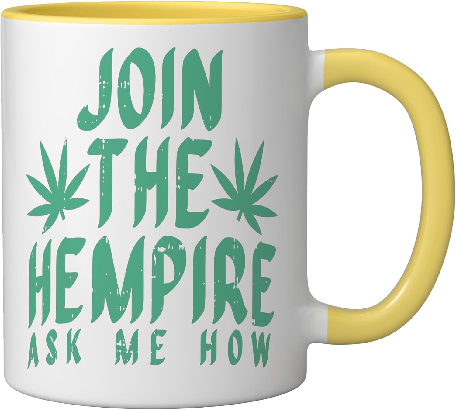 CBD Shirt Cannabidiol Hemp Plant Cannabis Join Ask Me How Ceramic Mug, Yellow/White - Image 2