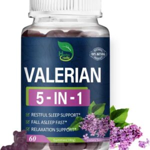 Valerian Root Extract Gummies for Natural Sleep Support, 5-in-1 Herbal Supplement for Calm & Relaxation w/Lavender and More, Alternative to Valerian Powder Capsules. 60 Count