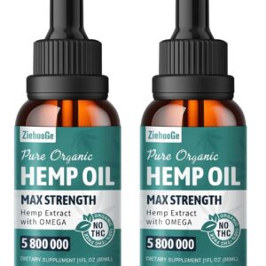 Hemp Oil Organic Extract - Maximum Strength 100% Natural Drops (2 Pack)