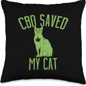 CBD Oil Shirt Cannabidiol Hemp Plant Save My Cat Gift Throw Pillow