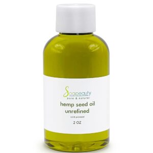 Soapeauty Hemp Seed Oil Unrefined Cold Pressed | Massage & Body Oil | for Skin, Face, Hair, and Soap Making | Carrier for Essential Oils | Rich in Omega Fatty Acids – 2 Fl Oz