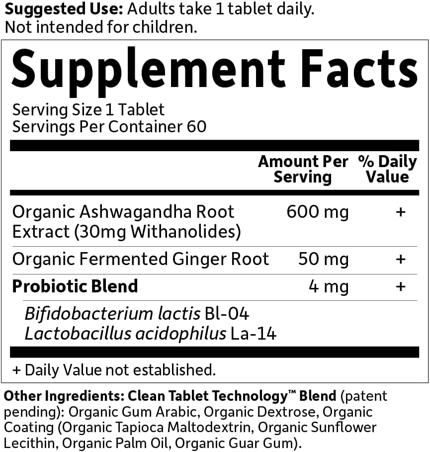 Garden of Life Organic Ashwagandha Supplement with Probiotics & Ginger - Stress, Mood & Energy Support, Vegan, Gluten Free, Non GMO, 2 Month Supply, 60 Tablets - Image 7