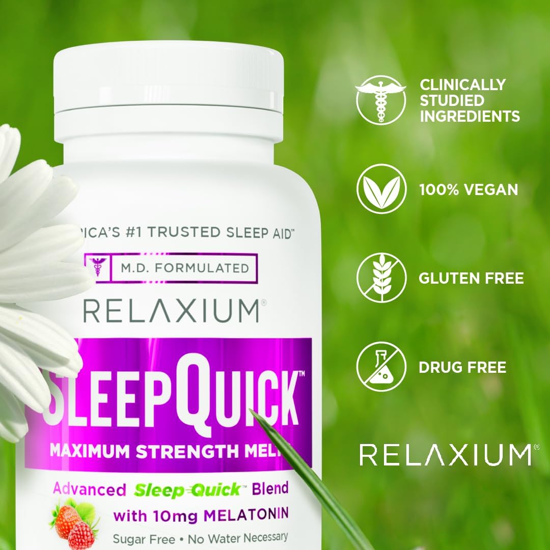 Relaxium Sleep Quick Maximum Strength Melts, Fast Acting Sleep Aid with 10 mg Melatonin, Drug Free Dietary Supplement, Vegan, Gluten Free, Made in USA, 100 Servings, Berry Flavor - Image 4