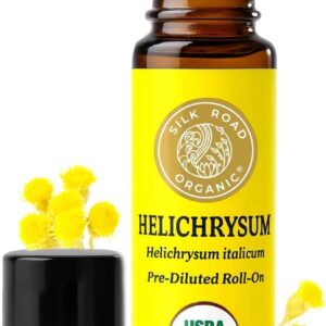Silk Road Organic Helichrysum Italicum Essential Oil Roll on for Skin Care, Wrinkles, Scars, Bruises - USDA Certified Immortelle Oil 10ml Aromatherapy Roller - Always Pure, Always Organic