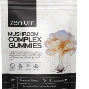 Zenium - Mushroom Complex 90 Gummies of 5000mgs of Lions Mane, 1000mgs of Reishi, Cordeyceps & More | Relieve, Tension, Worry & Irritability | Calm Mind & Body | Ayurvedic | Natural Relief Supplement