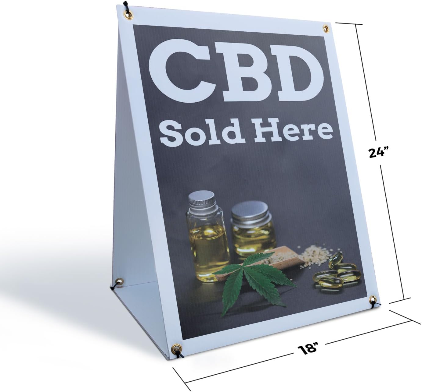 CBD Sold Here Sidewalk Sign 18 Inch x 24 Inch A-Frame Images On Both Sides | Herbal Remedies, Stress Relief, Natural Wellness | Made in USA - Image 2