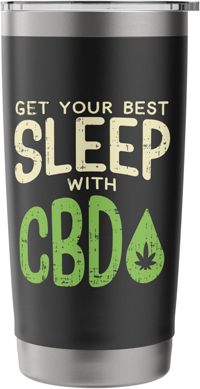 Best Sleep With CBD Vintage Insomnia Hemp Oil Plant Gift Stainless Steel Insulated Tumbler - Image 3