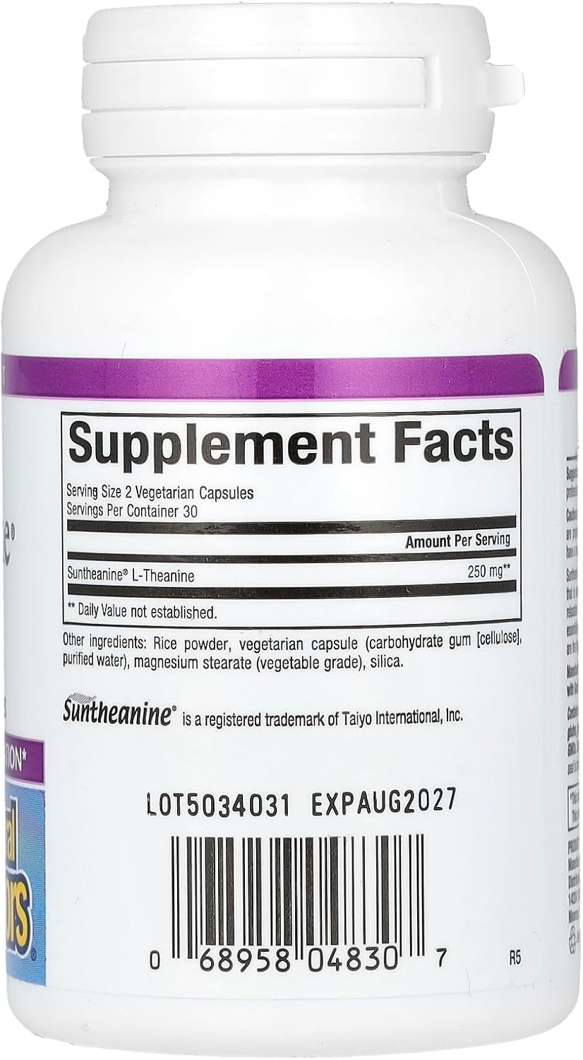 Natural Factors Stress-Relax Suntheanine L-Theanine 125 mg, Non-Drowsy Stress Support for Mental Calmness and Relaxation, 60 Capsules - Image 2