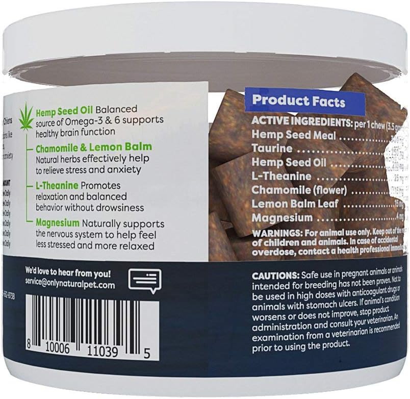 Only Natural Pet - Natural Hemp Soft Chew Bites for Dog Stress & Anxiety Relief - L-Theanine, Chamomile & Lemon Balm - Calming Chews for Dogs - 60 Count - Image 2