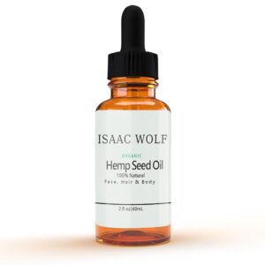 ISAAC WOLF Organic Hemp Seed Oil for Face Hair Body Pure Cold Pressed Unrefined Raw Anti-Aging 2 FL Oz