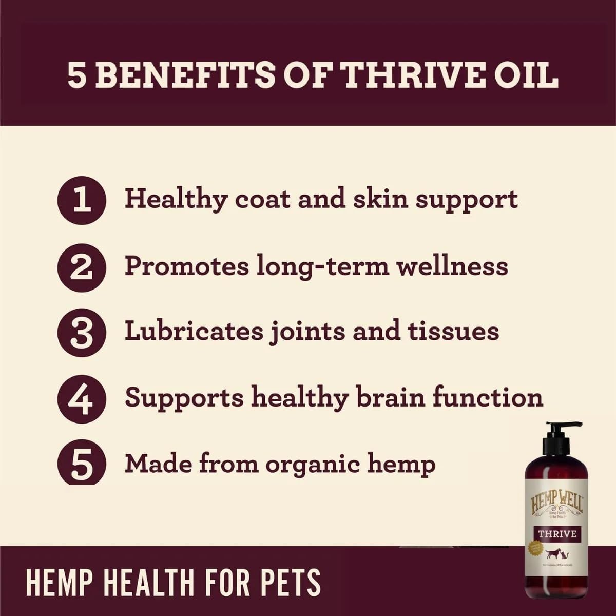 Hemp Well Thrive Oil for Dogs and Cats – Supports Hip, Joint, and Heart Health, Promotes Immune Support, Strengthens Skin and Coat, Organically Sourced – 2 Ounces - Image 4