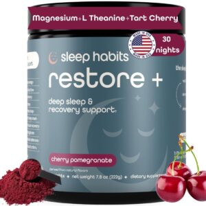 SleepHabits Restore | 30 Nights Magnesium Glycinate Powder Natural Sleep Aid with L-Theanine, Tart Cherry, Beet Root, | Calm Melatonin-Free Deep Sleep Supplement Drink for Recovery & Clear Mornings