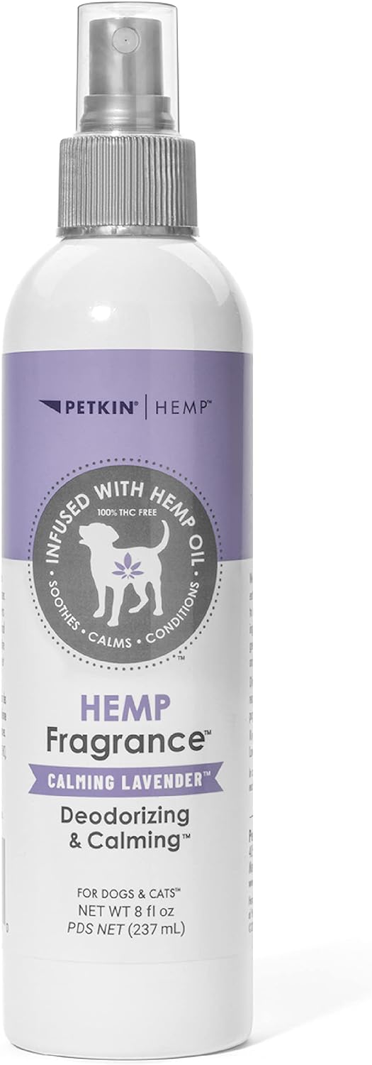 Petkin Hemp Fragrance for Dogs and Cats - with Hemp Oil & Calming Lavender Extract, 8 oz - Soothes, Calms & Conditions - Keeps Pet Smelling Great - for Home, Travel & Use on Pet Bedding