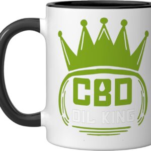 CBD Oil King Funny Cannabis Cannabidiol Hemp Lover Men Gift Ceramic Mug, Black/White