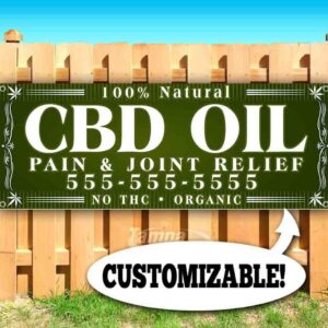 Cbd Oil Pain & Joint Relief (Phone Number) Banner 13 oz | Non-Fabric | Heavy-Duty Vinyl Single-Sided with Metal Grommets