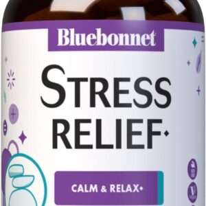 Bluebonnet Nutrition Stress Relief, Calm & Relax*, Calming Whole Food-Based Formula, Non-GMO, Vegan, Kosher-Certified, Gluten-Free, Soy-Free, Dairy-Free, 30 Vegetable Capsules, 30 Servings