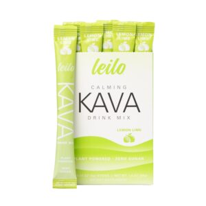 Leilo | Calming Kava Drink Mix | Lemon Lime, 10 Stick Packs (Plant-Based Relaxation Powder, Non-Alcoholic, Sugar-Free Herbal Supplement)