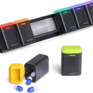 KOVIUU Weekly Pill Organizer Magnetic, Removable Pill Box 7 Day 1 Time a Day, Large Travel Pill Case, Week Once Daily Medication Dispenser, Medicine Container Holder for Supplement, Vitamin, Black
