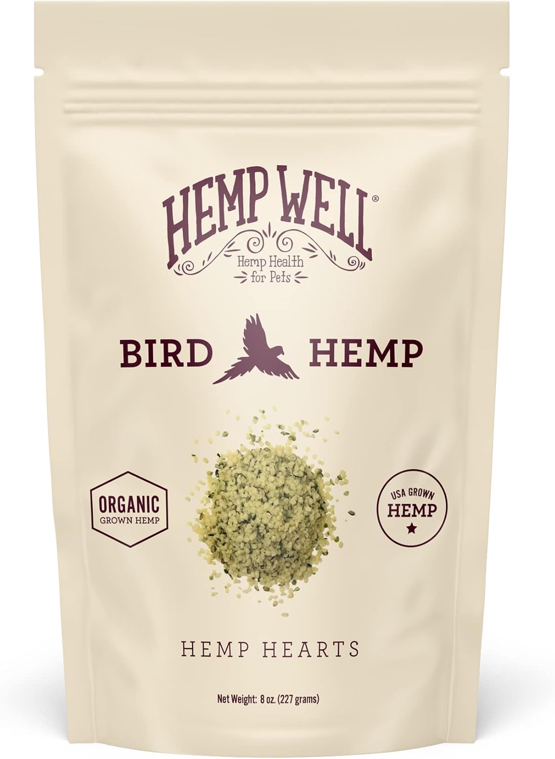 Hemp Well Organic Hemp Hearts for Birds - Reduces Feather Plucking, Promotes Relaxation, Immune Support, Organic, USA Grown, GMO Free – 8 Ounces
