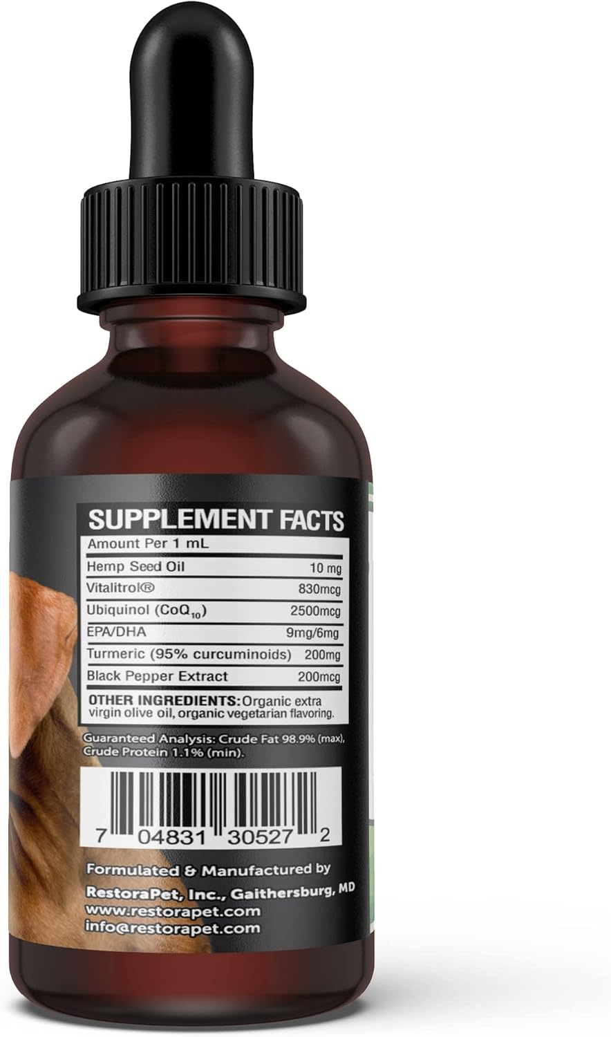 RestoraPet PM Formula Organic Wellness Oil Dogs and Cats 600mg Anti-Inflammatory Liquid Drops Promote Joint Pain Relief and Mobility with Organic Turmeric Curcumin CoQ10 – Bacon Flavor 2 oz. - Image 7