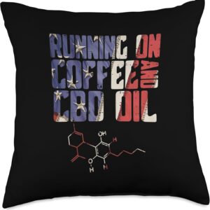 Running On Coffee and CBD Oil Cannabidiol Molecule Lover Throw Pillow