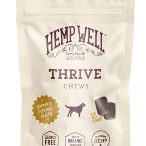 Hemp Well Thrive Chews for Dogs – Support Hip, Joint, and Heart Health, Promotes Immune and Skin Health, Organic. – 8 Count