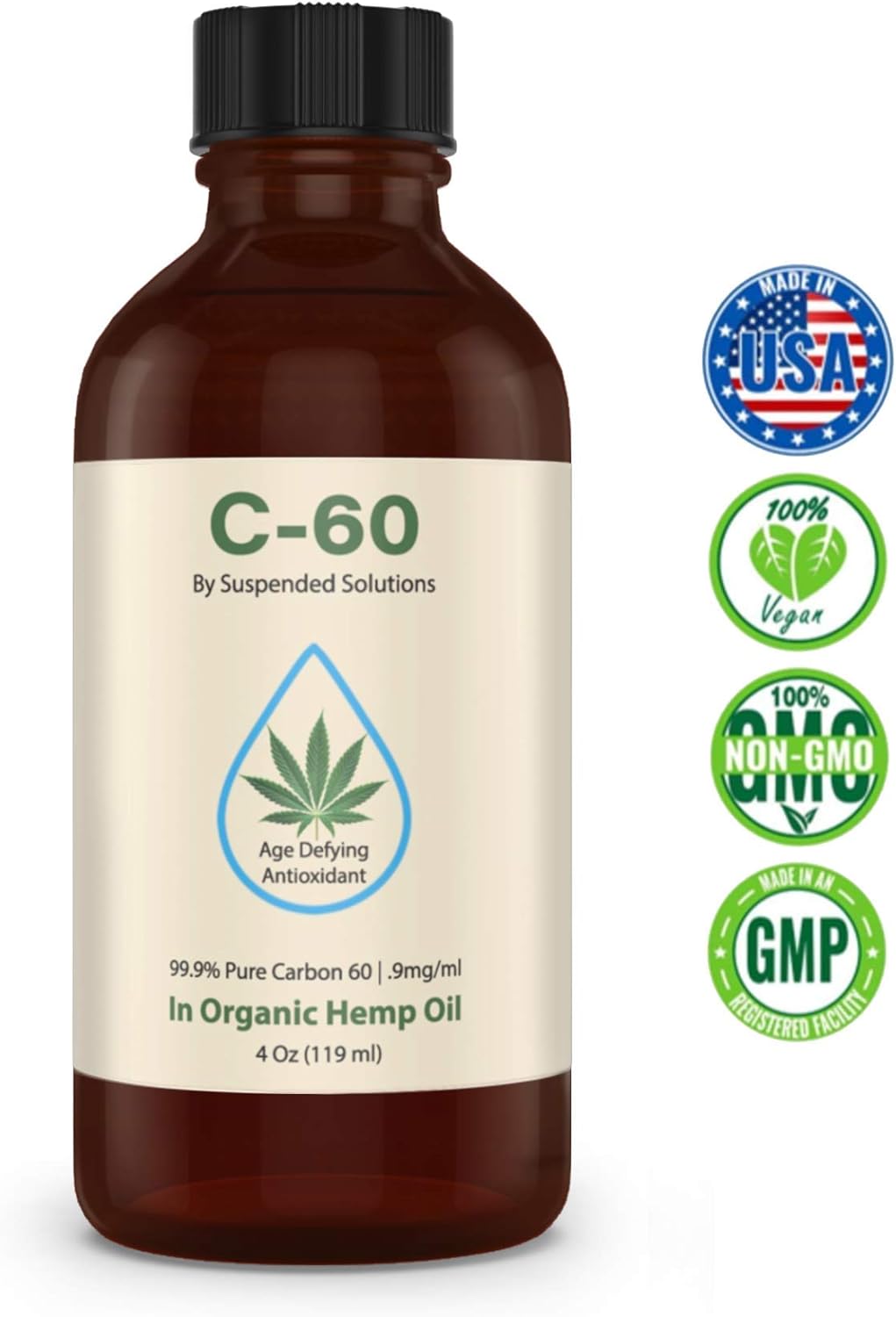 Carbon 60 C60 in Hemp Oil – 4oz Glass Bottle, 108mg Pure C60, 99.9% Solvent Free, Organic Extra Virgin Hemp, Antioxidant Supplement - Image 2