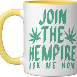 CBD Shirt Cannabidiol Hemp Plant Cannabis Join Ask Me How Ceramic Mug, Yellow/White