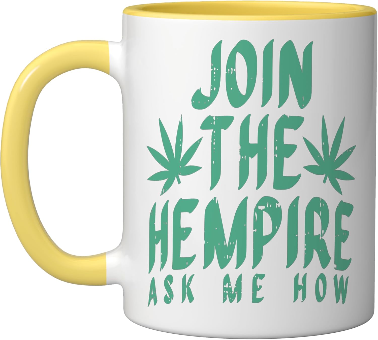 CBD Shirt Cannabidiol Hemp Plant Cannabis Join Ask Me How Ceramic Mug, Yellow/White