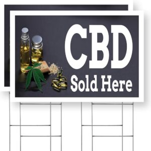 CBD Sold Here Yard Sign 2 Pack of 24 Inch x 36 Inch Double Sided Weatherproof Heavy-Duty Plastic with Stake | Herbal Remedies, Stress Relief, Natural Wellness | Made in USA