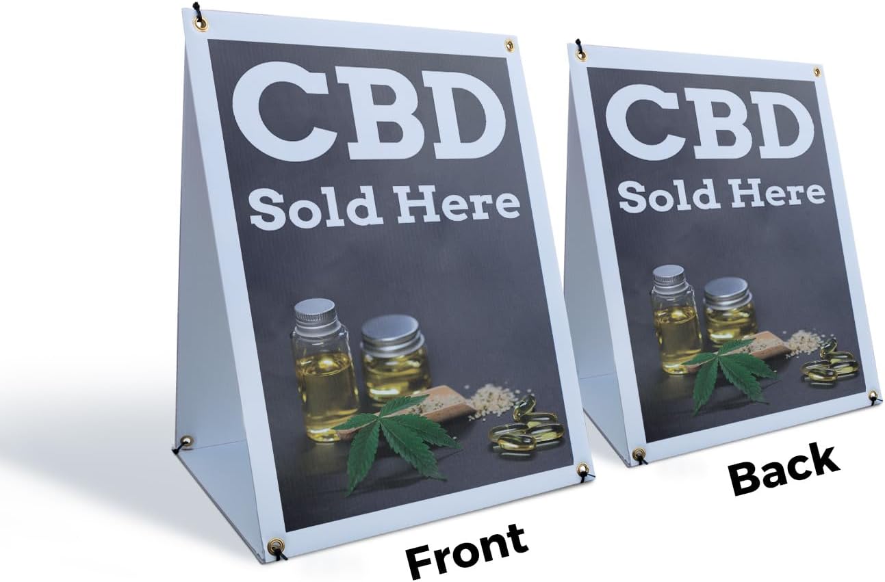 CBD Sold Here Sidewalk Sign 18 Inch x 24 Inch A-Frame Images On Both Sides | Herbal Remedies, Stress Relief, Natural Wellness | Made in USA - Image 3