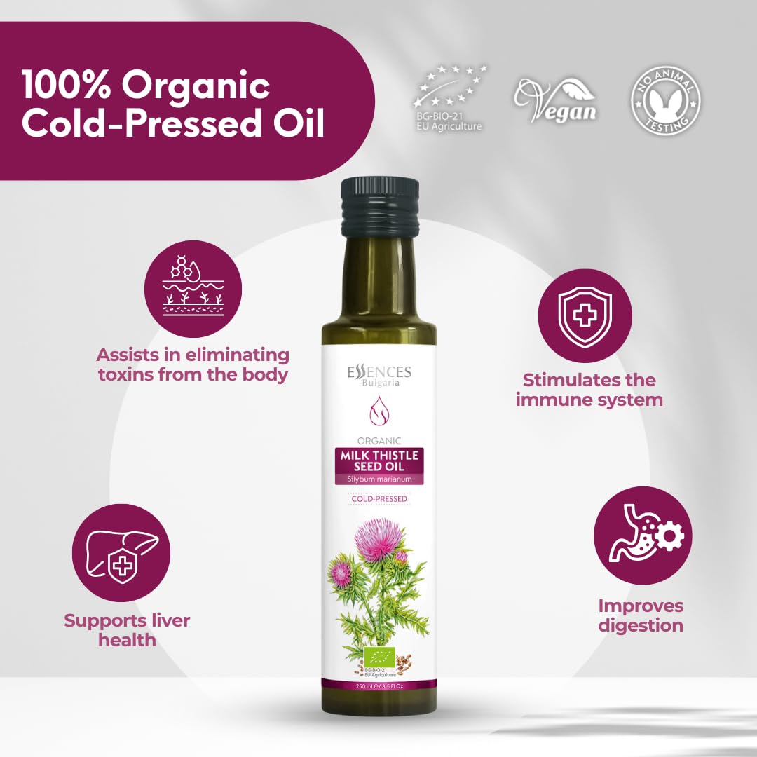 Essences Bulgaria Organic Milk Thistle Oil 8.5 Fl Oz | 250ml | 100% Natural Cold-Pressed Oil | Extra Premium Quality | No Additives or Preservatives | Non-GMO | Vegan - Image 3