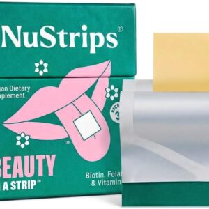 NuStrips™ Fast-Dissolving Beauty Strips with Biotin, Folate & Vitamin E – Hair, Skin & Nails Supplement – Supports Hair Growth & Reduces Hair Fall – Non-GMO, Vegan – Delicious Strawberry (30 Strips)