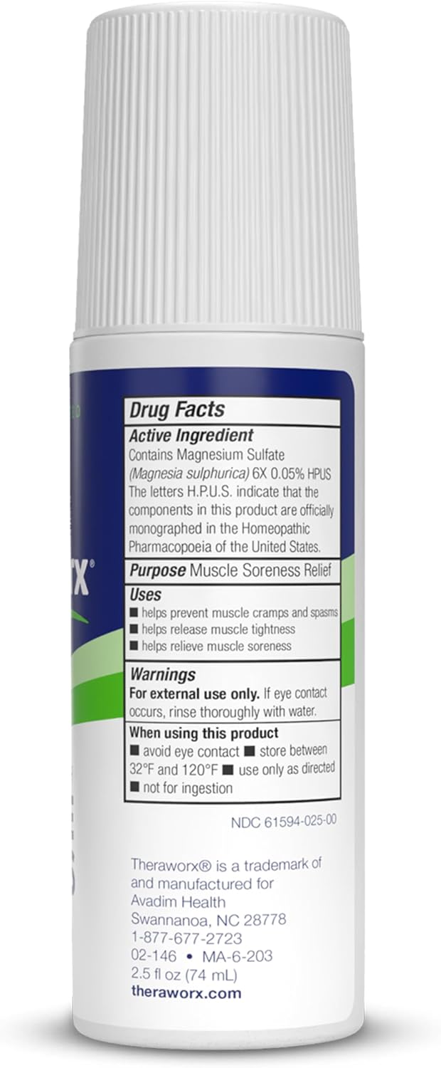 Theraworx Relief for Muscle Cramps Roll-On Fast-Acting Muscle Spasm, Leg Soreness with Magnesium Sulfate - 2.5 oz - 1 Count - Image 3