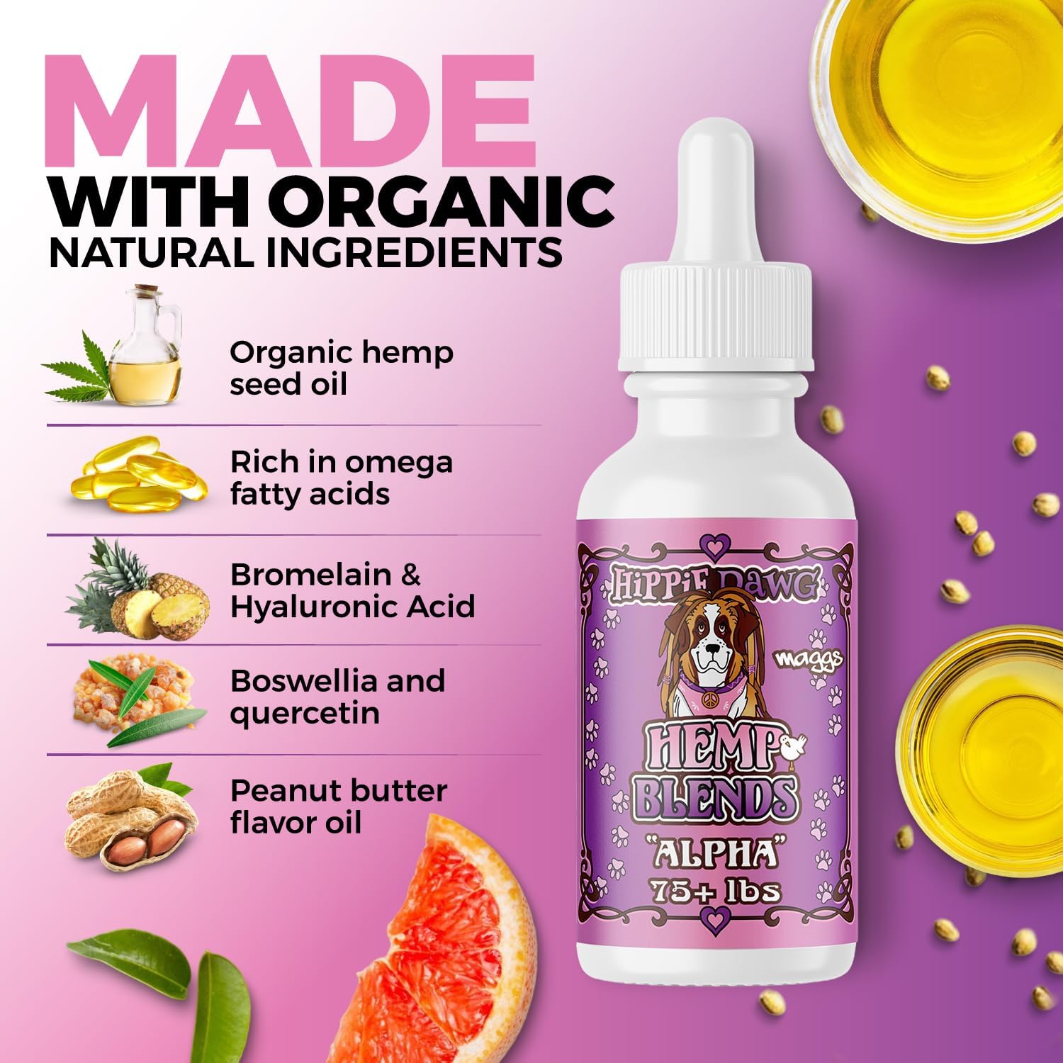Hippie Dawg Alpha Hemp Oil for Giant Breed Dogs (75+ lbs) - Professional Strength Joint & Mobility Support - High Potency Glucosamine, Hyaluronic Acid & Collagen - 1oz - Image 7