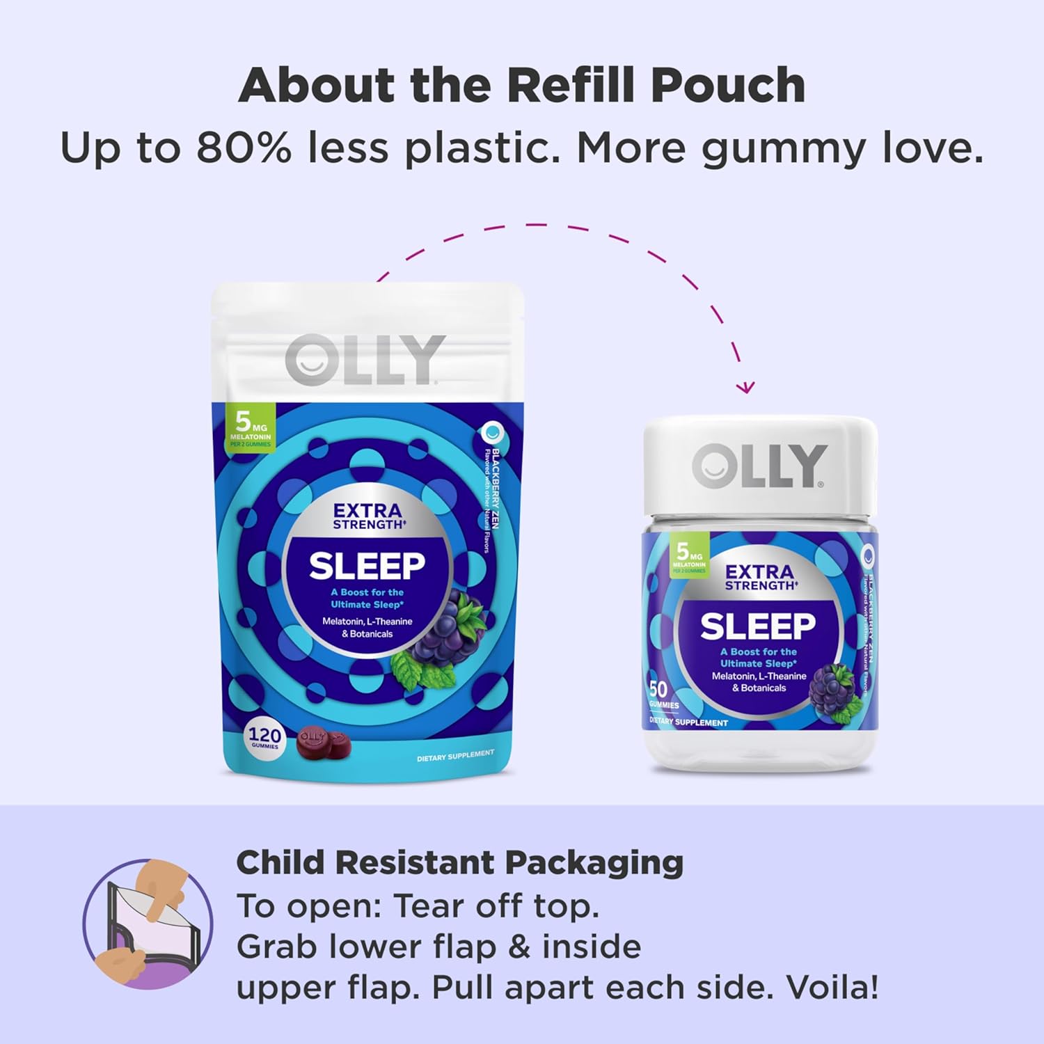 OLLY Extra Strength Sleep Gummy, 5 mg Melatonin, L-Theanine, Chamomile, Lemon Balm Extracts, Sleep Aid, BlackBerry Flavor - 120 Count - Image 5