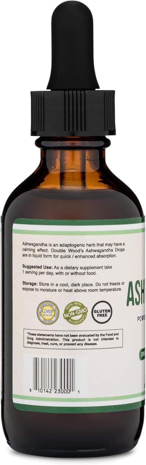 Ashwagandha Organic Drops for Stress Relief (1,200mg, 60 Servings) Ashwagandha Tincture for Adrenal Support and Cortisol Manager (Vegan Safe, Gluten Free, Non-GMO) by Double Wood - Image 4