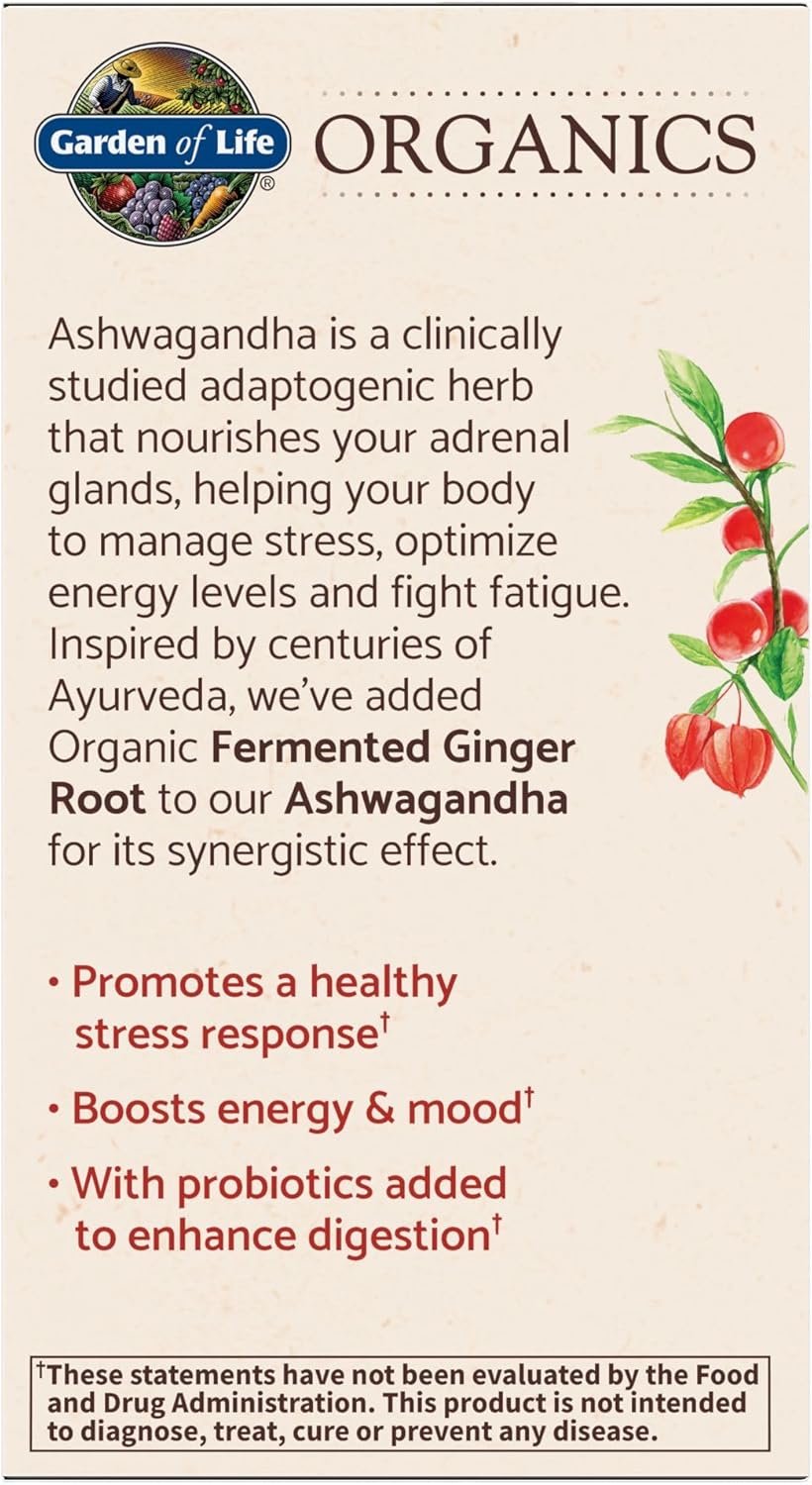 Garden of Life Organic Ashwagandha Supplement with Probiotics & Ginger - Stress, Mood & Energy Support, Vegan, Gluten Free, Non GMO, 2 Month Supply, 60 Tablets - Image 11