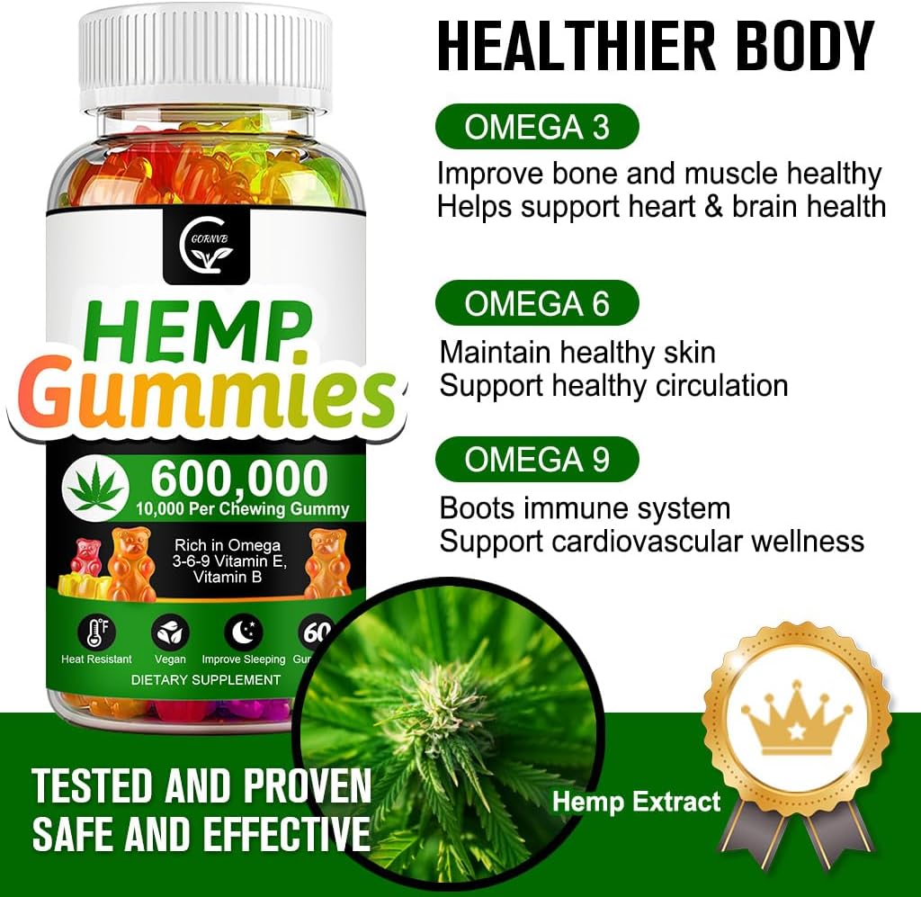 (3 Pack) High Potency Hemp Gummies 600,000 Extra Strength - Stress, Sleep, Mood, Calming, Focus, Relaxation Supplements, 100% Natural Hemp Oil Extract Infused Gummies, Vegan, Non-GMO, Gluten-Free - Image 3