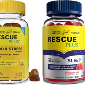 Bach Rescue Plus Sleep Gummies with 5mg Melatonin/dose [and] Bach Rescue Plus Mood & Stress Support Gummies with Key Nutrients and Botanicals - 2PK Dietary Supplements, 60Ct Each