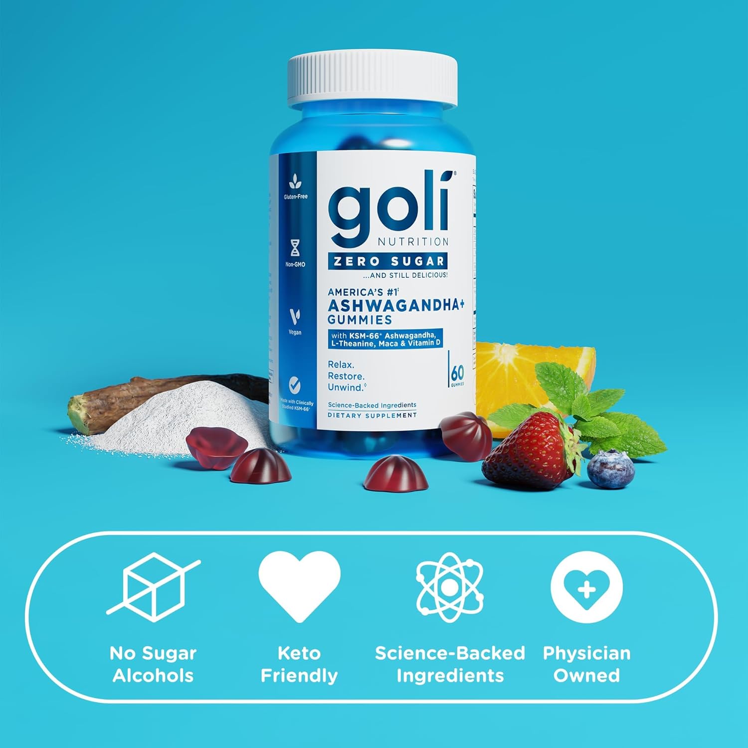 Goli Zero Sugar Ashwagandha & Vitamin D, Maca, L-Theanine Gummies, No Artificial Sweeteners, No Sugar Alcohols. Mixed Berry, KSM-66, Vegan, Plant Based, Non-GMO, Gluten-Free & Gelatin Free. (1) - Image 5