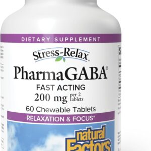 Natural Factors Pharma GABA - Dietary Supplement Supports Calm Sleep & Sleep Quality - Natural, Fast-Working Supplement Aids Focus & Brain Health - 60 Chewable Tablets (30 Servings)