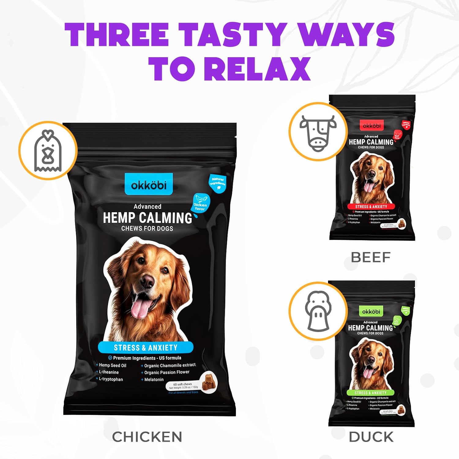 Hemp Calming Chews for Dogs Anxiety 60 pcs - Chicken Flavored - Dog Anxiety Relief - Dog Calming Chews - Melatonin for Dogs - for Stress, Travel, Check-up, Barking or Grooming - Dog Calming Treats - Image 7