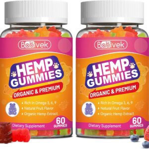 2Pack Hemp Oil Gummies with Vitamin C – Vegan, Organic, Non-GMO, Gluten-Free, Fruity Flavor, 60 Gummies(2Pack)