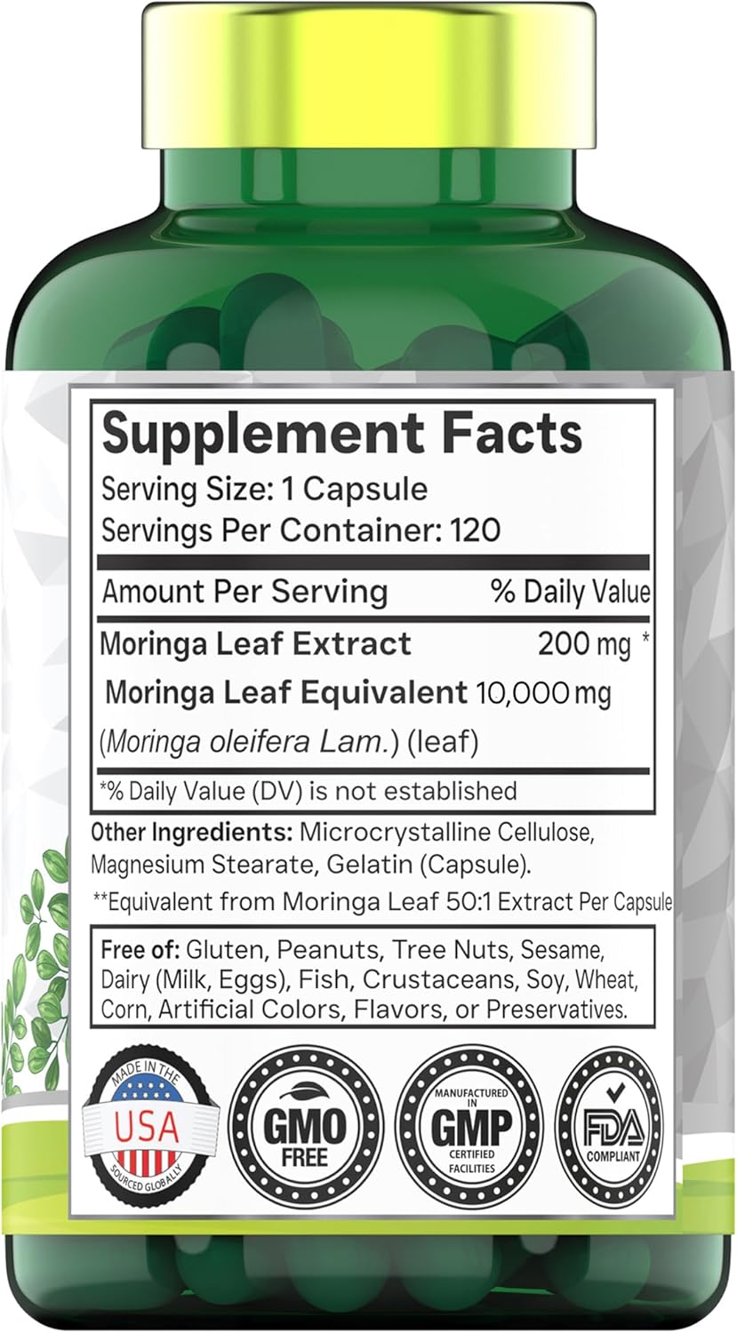 tnvitamins Moringa Capsules 10,000 mg - 120 Capsules | High Potency Moringa Leaf Extract Superfood Supplement for Energy, Vitality & Antioxidant Support - Image 2