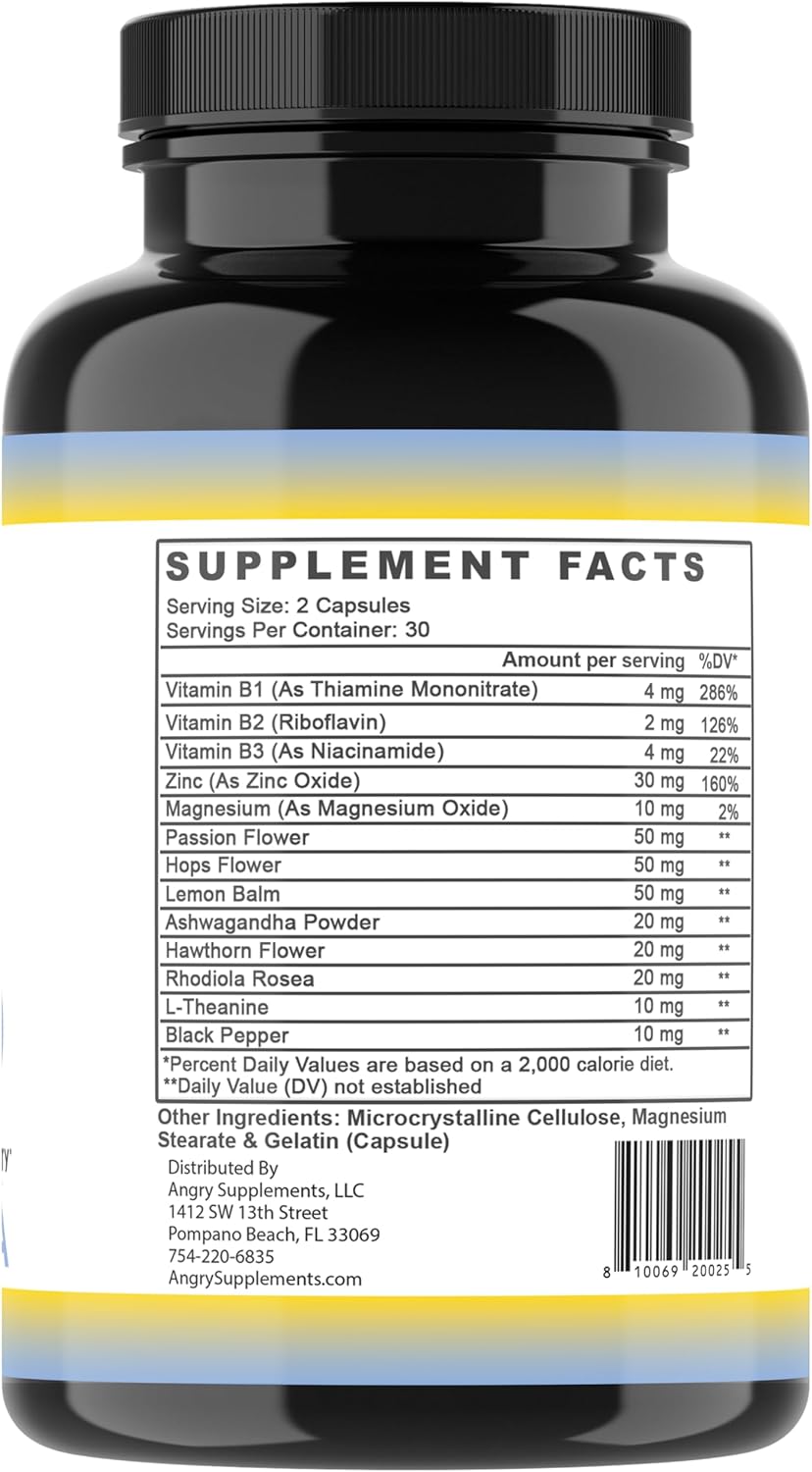 Angry Supplements Stress Less Day-Time Mood Support Pills – Natural Stress Relief with Ashwagandha, Rhodiola, L-Theanine, Magnesium & B Vitamins– Calm Focus & Mental Clarity – 60 Capsules (1-Bottle) - Image 4