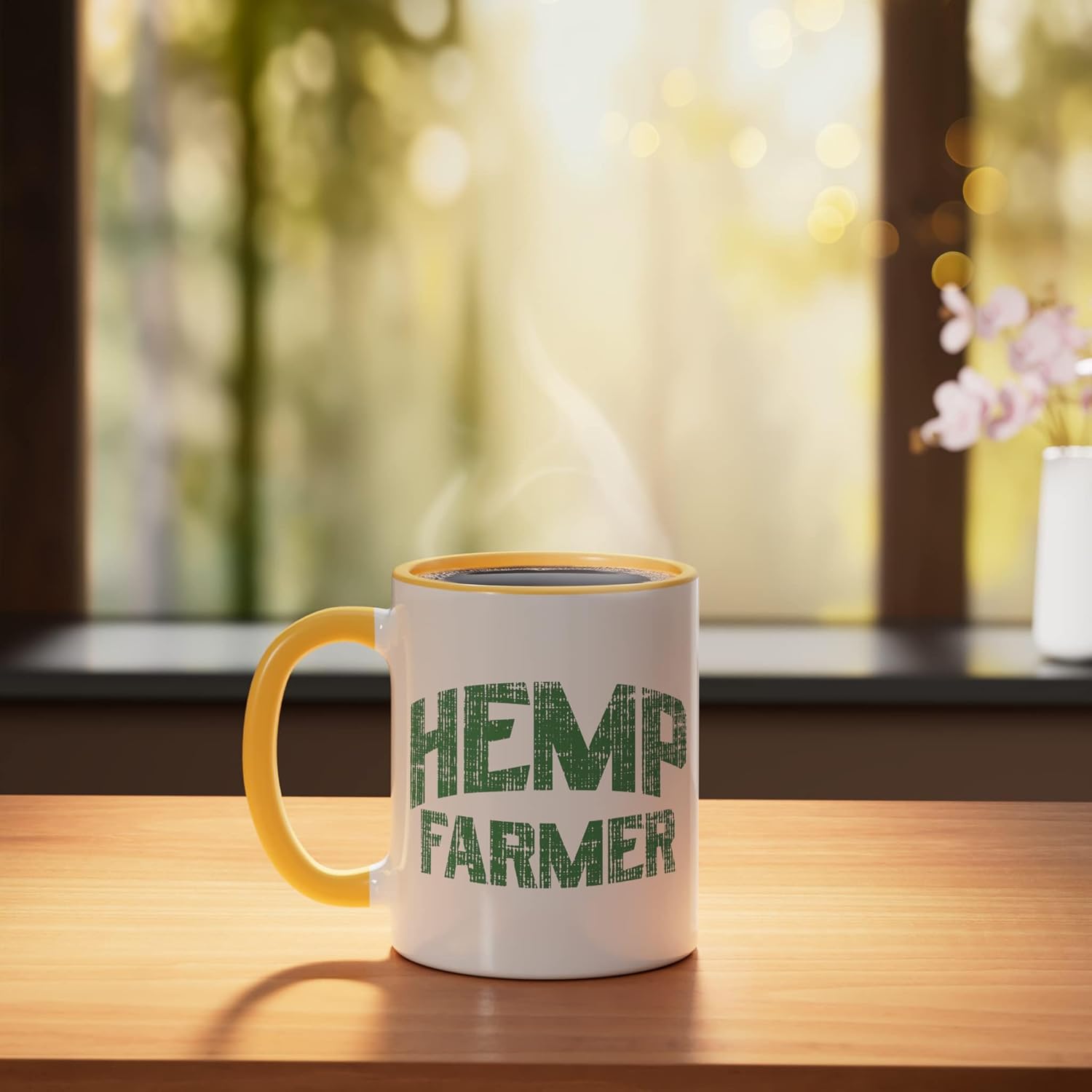 Hemp Farmer Funny Hemp Cannabis CBD Oil Dealer Grower Gift Ceramic Mug, Yellow/White - Image 3